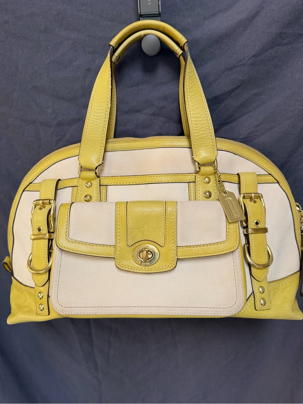 Coach Legacy 11954 Yellow Cream Canvas Leather Satchel Turnlock Bag